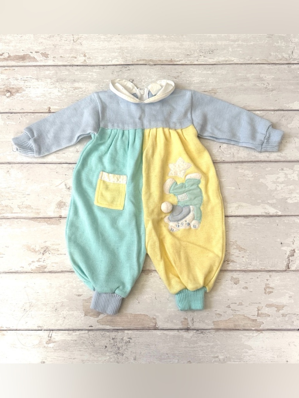 Vintage Unisex 6-9m Baby Outfit One Piece Romper 6m 9m Pastel Knit 90s